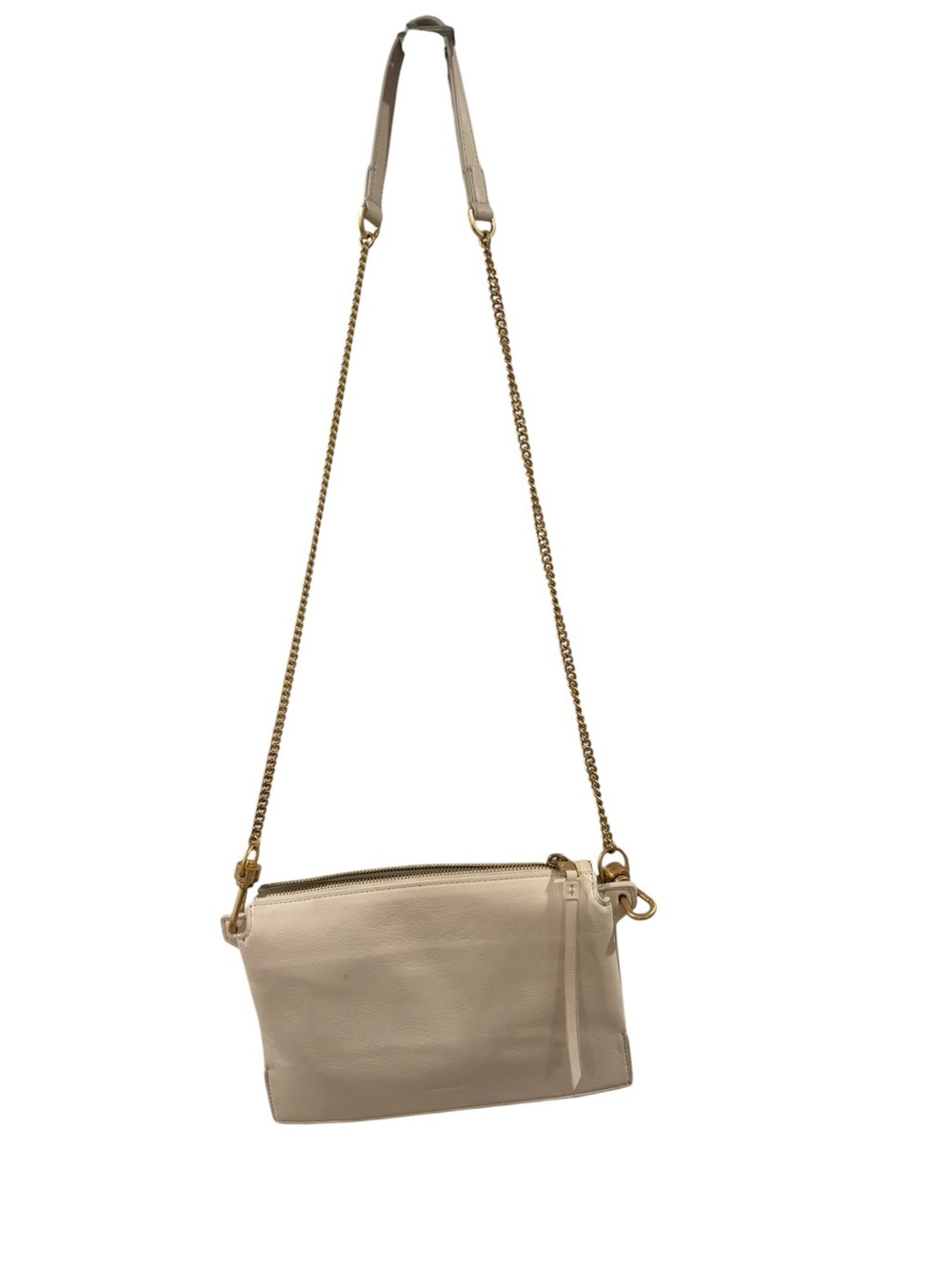 All Saint Leather Crossbody Bag in Cream with Gold Chain Strap